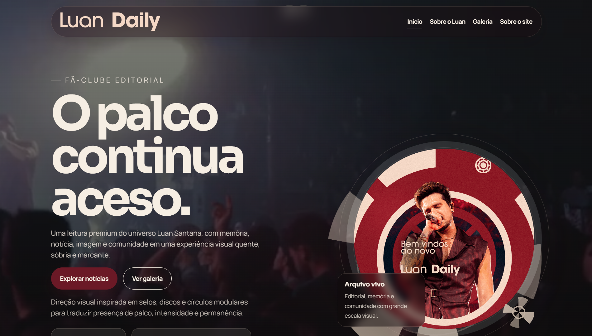 Tela inicial do site Luan Daily